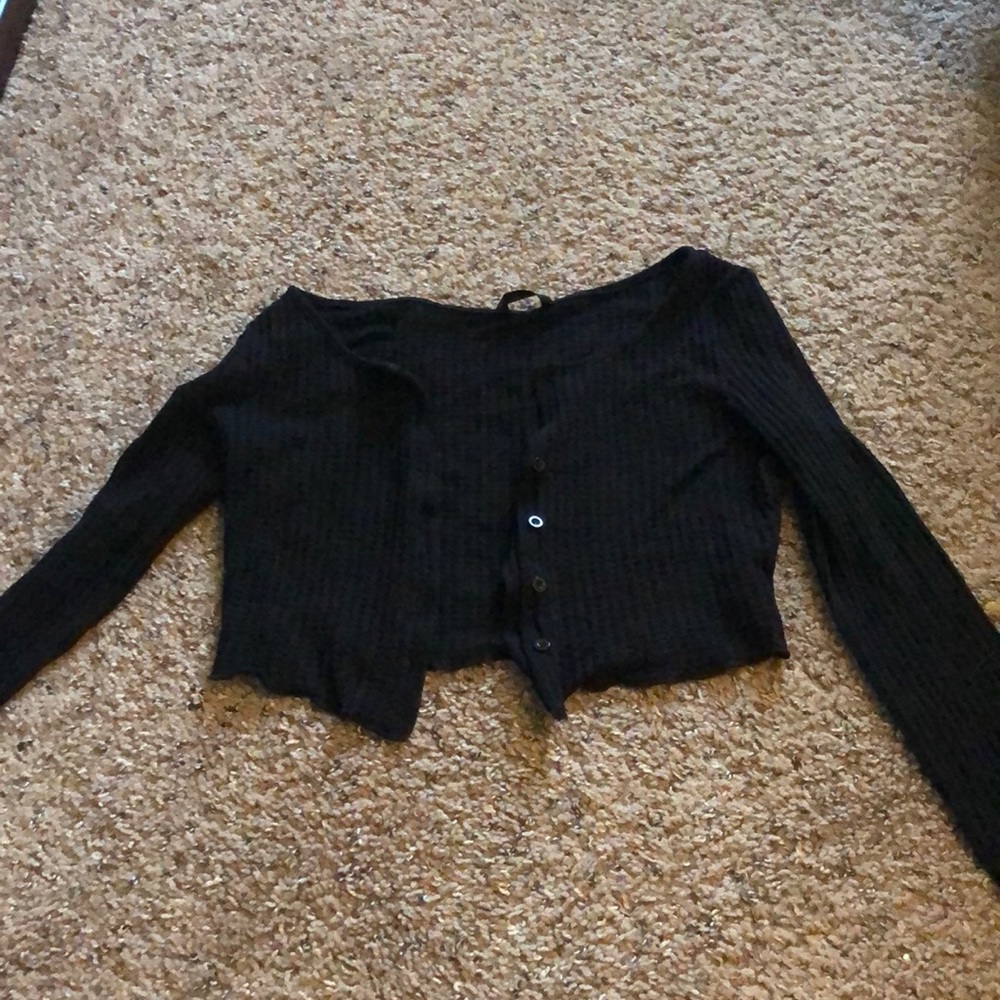 Black little sweater with long sleeve as button up from Shein